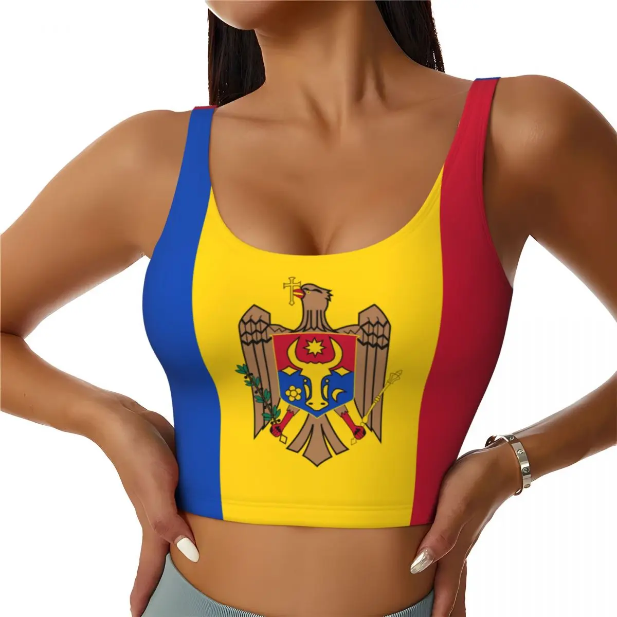 Yoga Fitness Top - Bandeira da Moldavia Tops Básicos Mulheres